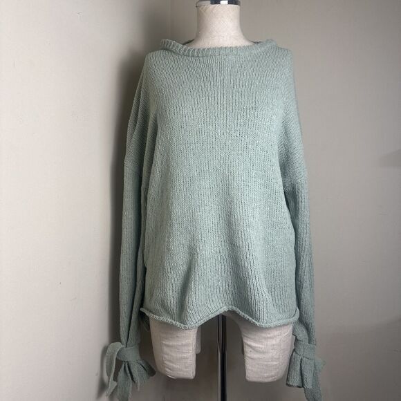 Hint of Mint Green Lightweight Spring Chenille Sweater Wrist Ties Size XL EUC - Picture 1 of 9